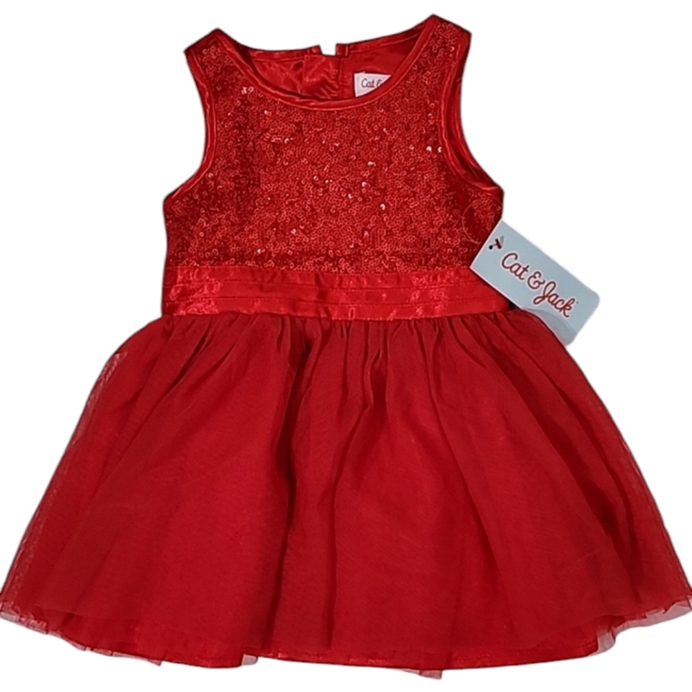 Cat & Jack Red Sequin Sleeveless Dress Size 12M NWT